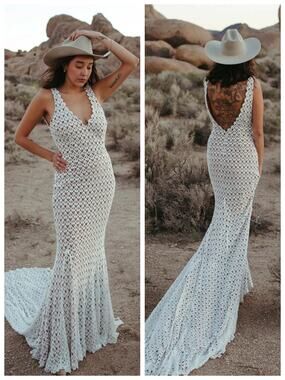Daughters of Simone Nev Antropologie Lace Wedding Gown Boho Bridal M